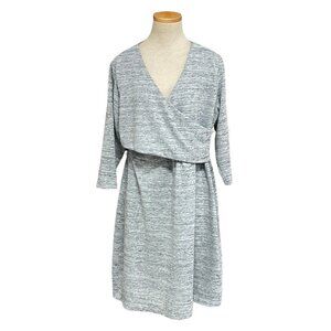 Sahalie Dress Long Sleeve V Neck Faux Wrap Gray Size Medium M